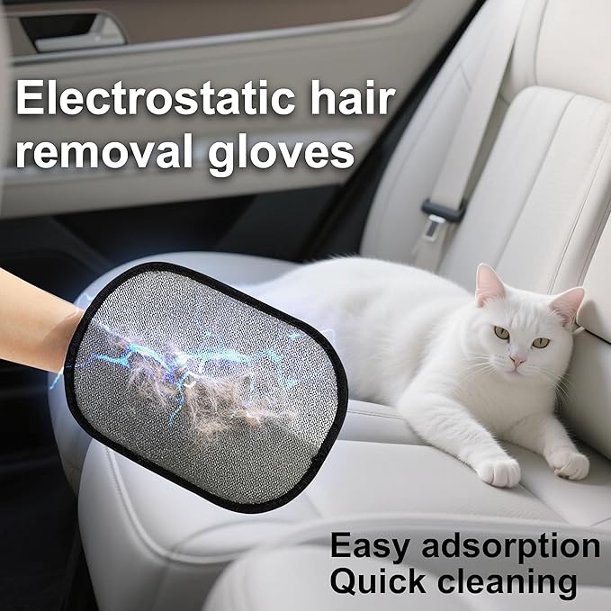 3-Pack Pet Hair Removal Gloves with A Hair/Lint Removal Tool – Remove Cat/Dog Fur from Clothing, Furniture, Car Seats, Bedding & Carpet