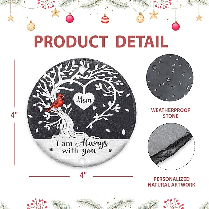 Hyturtle Memorial Cardinal Ornament for Mom – 4" Stone Hanging Tree Decoration with Red Bird Charm – Sympathy Gift, Loss of Mother Keepsake – I'm Always with You Ornaments Memorial 2