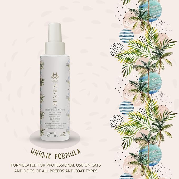 Hydra Senses Bliss Moisturizing Serum for Pets, Hydrating Cat and Dog Spray, Pet Detangling Spray for a Soft and Shiny Coat