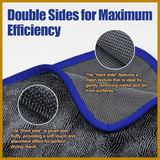 Airlab Microfiber Towels for Cars Wash Drying Extra Large Super Absorbent Cleaning Cloth Auto Detailing Ultra Soft, Lint-Free, Streak-Free, 35 x 24 Inch, Pack of 1, Grey-Blue, 600 GSM