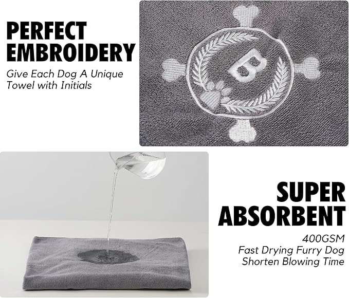 InnoBeta Dog Towels Gifts for Drying Dogs, Pack of 2, Monogrammed Dog Towels, 40 Inch X 23.6 Inch, Perfect Dog Shower & Bath Supplies for Large, Medium or Small Dogs - Initial L