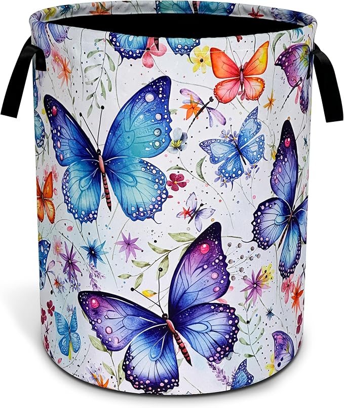 Beautiful Butterfly Laundry Basket Oxford Cloth Funny Butterflies Laundry Hamper With Handle Foldable Portable Clothes Storage Basket 18.9 X 16.5 In Storage Bag For Laundry Room/Bathroom/Bedroom