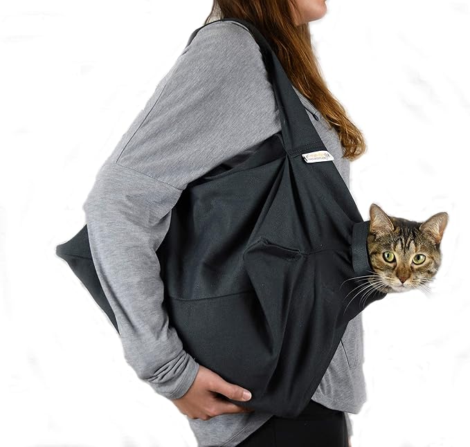 Cat-in-the-Bag Cozy Comfort Carrier - Small Charcoal Cat Carrier Soft and Pet Carrier for Nail Clipping, Vet Visits, Medication Administration, Dental Care, and Traveling