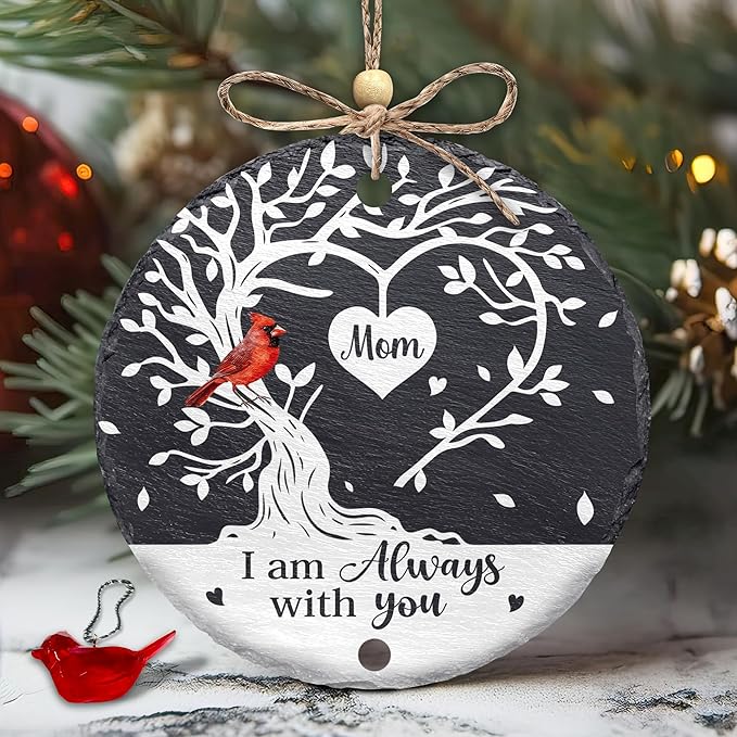 Hyturtle Memorial Cardinal Ornament for Mom – 4" Stone Hanging Tree Decoration with Red Bird Charm – Sympathy Gift, Loss of Mother Keepsake – I'm Always with You Ornaments Memorial 2