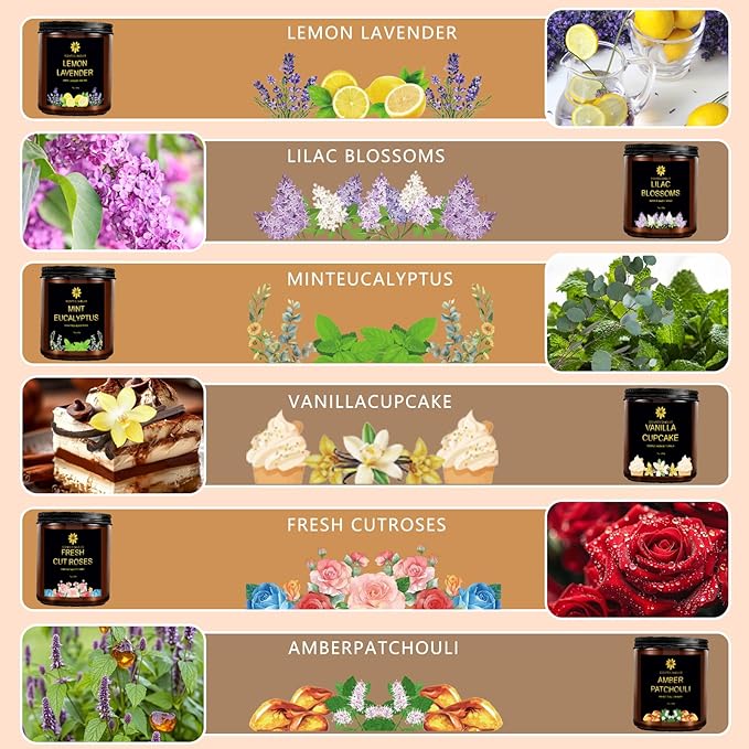 Scented Candles Set for Home, 6 Pack Scented Aromatherapy Candles for Women, 42.3 Oz 300 Hours Burning, Soy Wax Candle Gift Set with Lemon Lavender, Idea for Birthday, Anniversary, Mother's Day