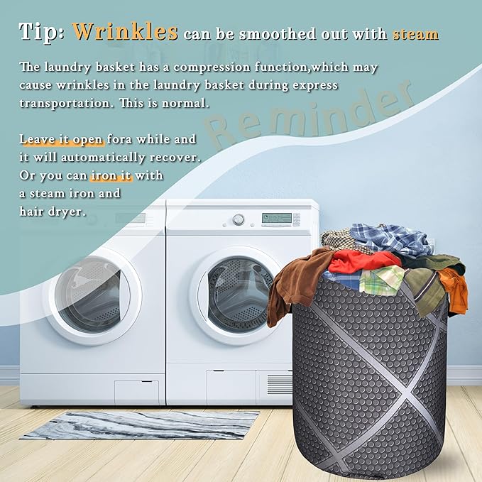 Basketball Grey Texture Laundry Hamper With Handles Foldable Oxford Cloth Tote Bag Cool Sports Theme Laundry Basket Clothes Toy Storage Bucket 18.9" x 16.5" For Bathroom/Laundry/Bedroom
