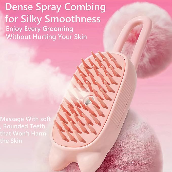 BoBow Cat Steam Brush for Shedding, 4 in 1 Rechargeable Steam Pet Brush for Cats and Dogs, Anti-Static, Massage, Cleaning, Shedding& Combing All in One! (Pink)