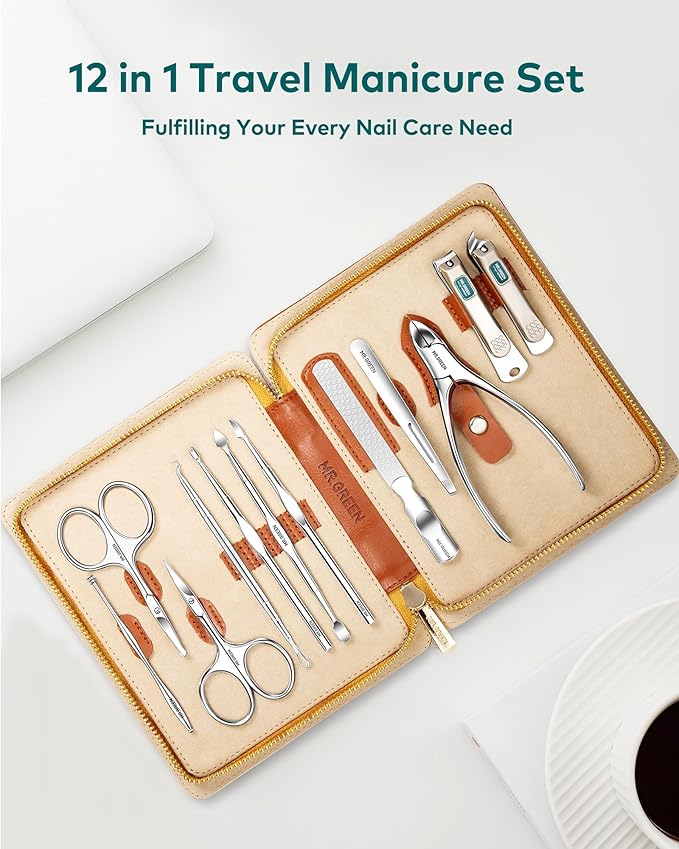 Manicure Set, Pedicure Sets, Nail Clipper Sets, Stainless Steel Professional Nail Cutter Kits with Travel Case (12 Count)