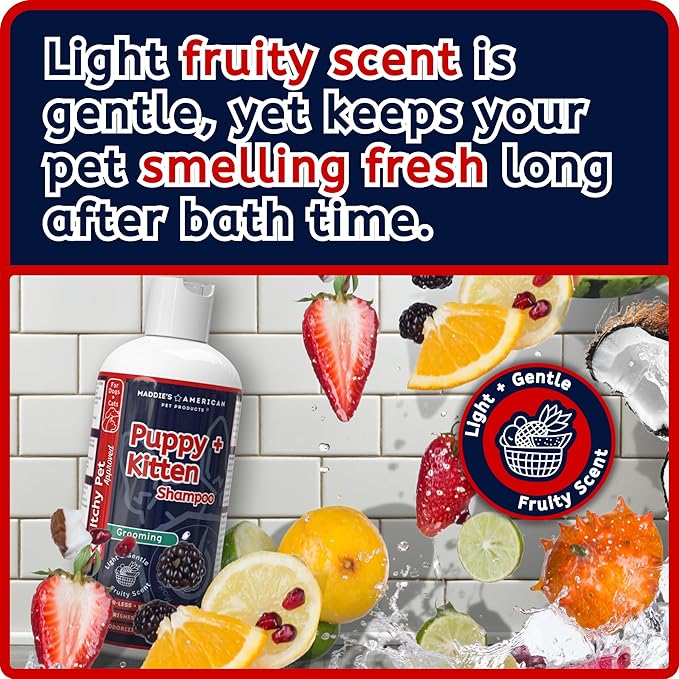 Puppy + Kitten Tearless and Gentle Hypoallergenic 2 in 1 Shampoo + Conditioner - Itchy Pet Approved Line - Fruity Scent