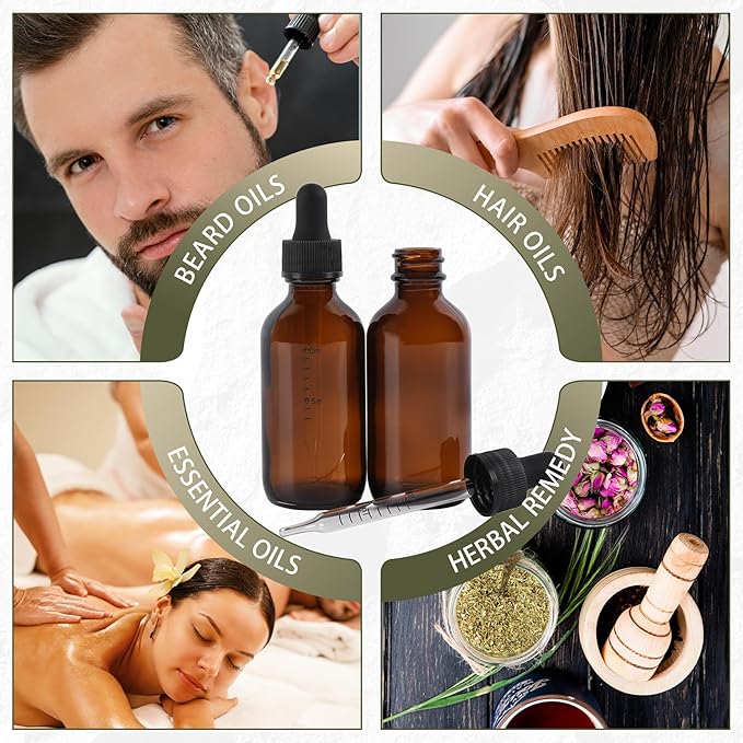 48 Pack, 2oz Glass Dropper Bottle, Preety Texture Tincture Bottles with Precise Scales Eye Droppe, for All Kinds Of Mixed Liquids,Leak-Proof Design for Easy Travel (Amber Frosted)