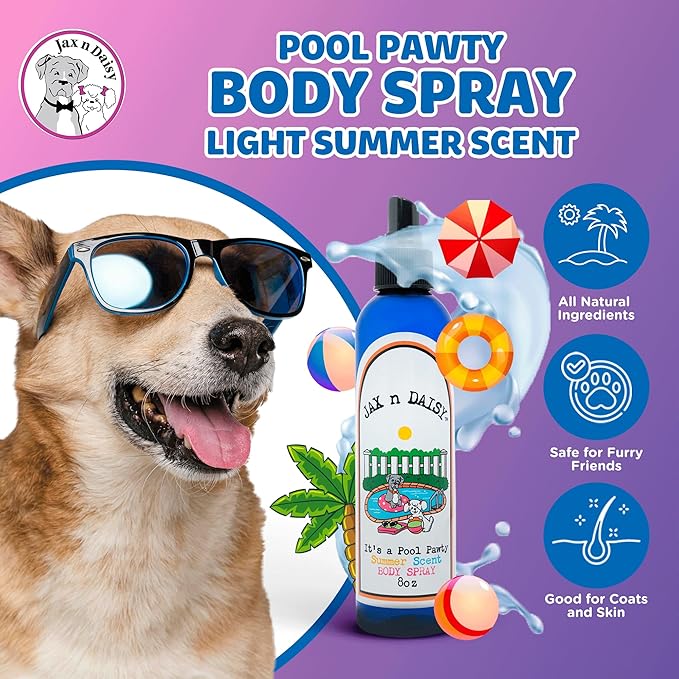 Jax N Daisy Pool Pawty Body Spray a Delightful Summer Scent All Natural Good for Coat Skin Long Lasting Deodorizing Spray Dog Perfume Deodorant for Smelly Dogs pet Perfume