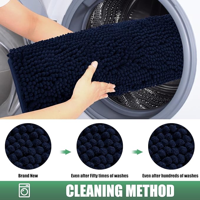 IM HOME Chenille Absorbent Outdoor Doormat 48" x 30", Washable Muddy Door Mats for Dog Non Slip Indoor Doormat Dog Mat for Muddy Paw Front Inside Doormats for Entryway Navy Blue