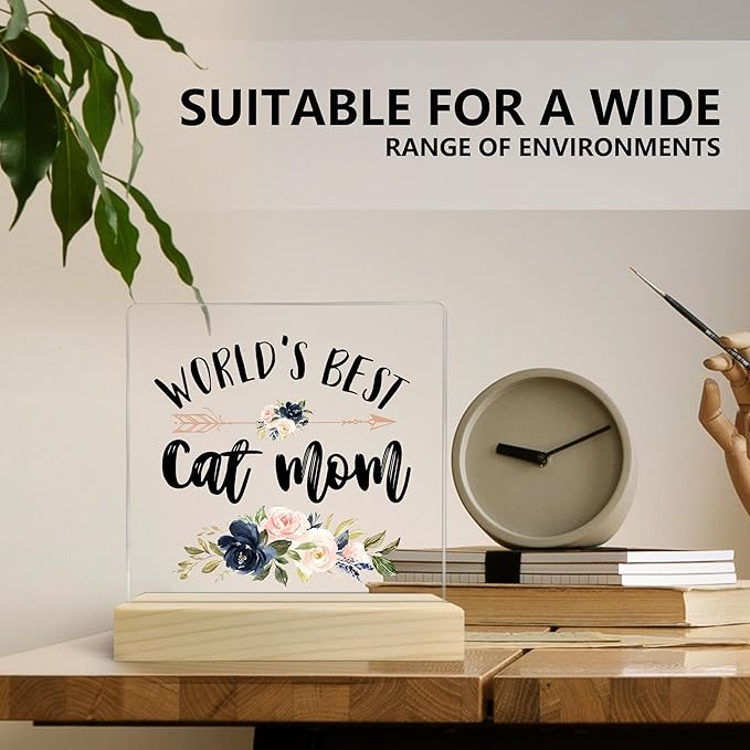 Cat Mom Gifts, Cat Mom Gifts for Women, World's Best Cat Mom Acrylic Plaque, Gifts for Cat Mom, Best Cat Mom Gifts, Cat Owner Lover Gifts for Women Acrylic Sign Desk Table Shelf Decor