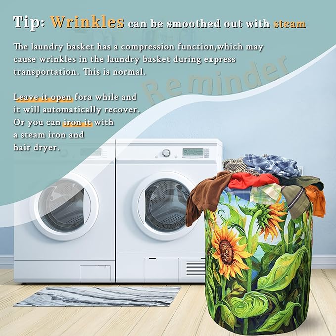 Watercolor Sunflowers Laundry Basket Foldable With Handles Colorful Tote Bag Oxford Cloth Laundry Hamper Clothes Storage Bucket Toy Organizer 18.9" x 16.5" For Bathroom/Laundry/Bedroom