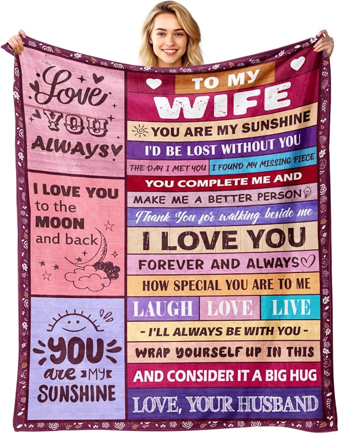 Gifts for Wife from Husbend - Anniversary Wedding Gifts for Women - Best Wife Birthday Gift Ideas - Christmas Mothers Valentines Day Romantic I Love You Gift for Her - To My Wife's Blanket 60"x80"