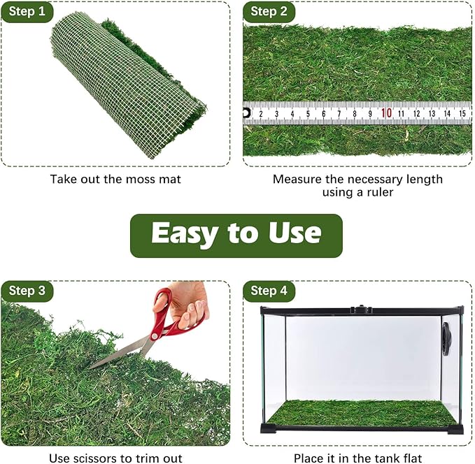 2 PCS Reptile Carpet Cuttable Terrarium Mat Artificial Moss Reptile Liner Green Substrate Flooring Bearded Dragon Tank Accessories for Leopard Gecko Lizard Snake Tortoise (11.81" x 23.62")