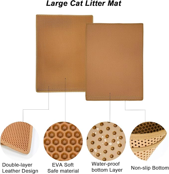 Pieviev Cat Litter Mat Double Layer Waterproof Urine Proof Trapping Mat 1 Pack (30''X24'', Brown)