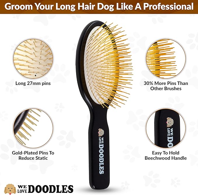 We Love Doodles Dog Shampoo (Mango) and Pin Dog Brush (Bundle) - Pet Shampoo for Matted Hair - Sensitive Skin Shampoo for Puppies - Pin Dog Brush for Shedding & Removing Loose Fur - Made in The USA