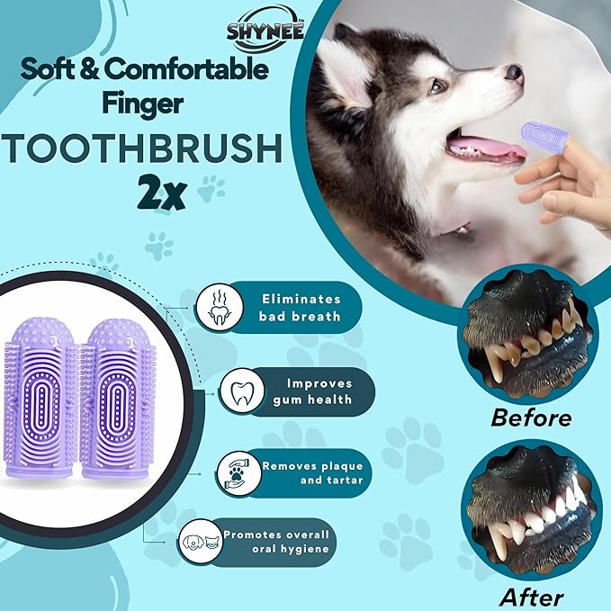 8PCs Dog Grooming Kit - Dog Shampoo Brush | Washing Gloves | Adjustable dog Bath Brush | DOG Paw Cleaner | 2x 360 ToothBrush | Scrubber with Handle for Bath & Massage - A Complete Pet Grooming Kit