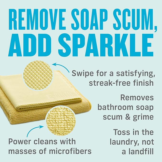 E-Cloth Bathroom Cleaning Kit, Premium Microfiber Cleaning Cloth, Ideal Bathroom, Shower and Bathtub Cleaner, Washable and Reusable, 100 Wash Guarantee