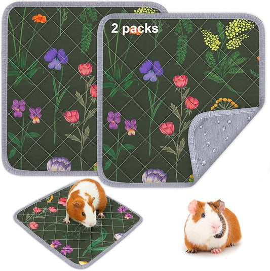 Bienbee Guinea Pig Bedding, 2 Pack 12" x 12" Reusable Guinea Pig Cage Liner Waterproof and Absorbent Small Animal Bedding Washable Guinea Pig Pee Pads for Small Pet Hamster Rabbit Squirrel, Green