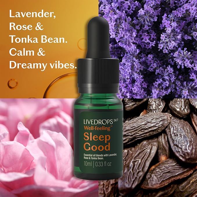 LIVEDROPS 24/7 Sleep Good Essential Oil Blend - Crafted in France - Lavender & Rose - Pure & Natural - Aromatherapy - Skin Safe & Diffuser Compatible - Clinically Tested