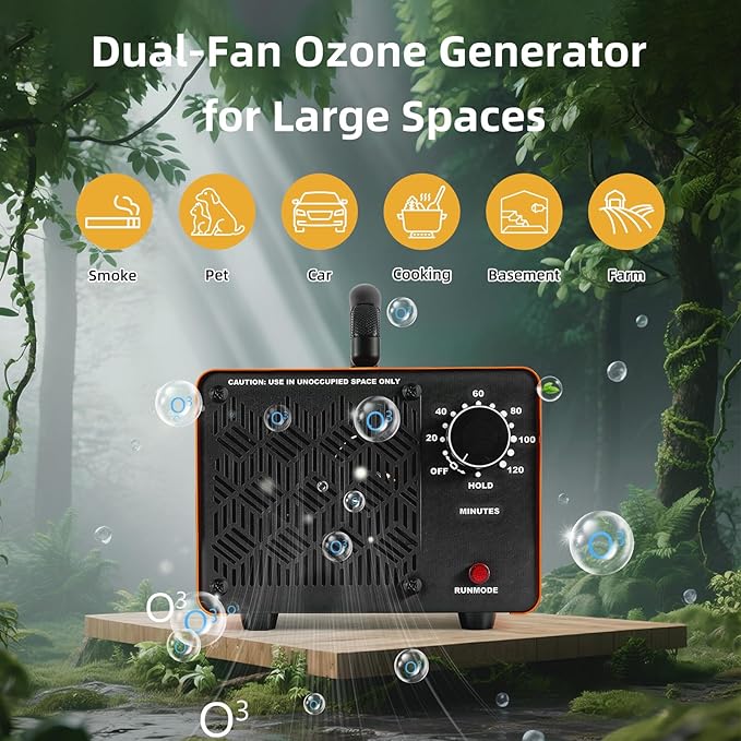 HHGM 148,000mg/h Dual-Fan Ozone Machine Generator High Capacity Ozone Odor Eliminator Odor Removal Air Purifier Ionizer & Deodorizer for Car, Home, Smoke, Pets, Industrial, Basement, Commercial