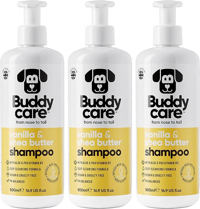 Vanilla & Shea Butter Dog Shampoo by Buddycare | Moisturising Shampoo for Dogs | Vanilla & Shea Butter Scented | with Aloe Vera and Pro Vitamin B5 (50.72oz)