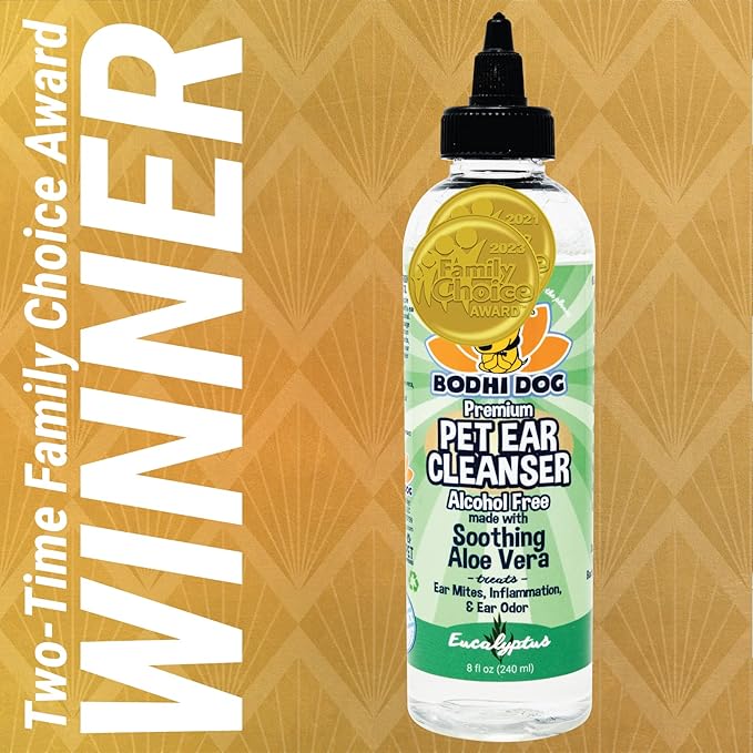 Bodhi Dog Ear Cleaner Solution for Dogs & Cats - Aloe Vera Ear Cleaning Treatment - Gentle, Alcohol-Free Cleanser - Reduces Wax, Odor, & Itching - Safe for Sensitive Skin (8 Fl Oz)