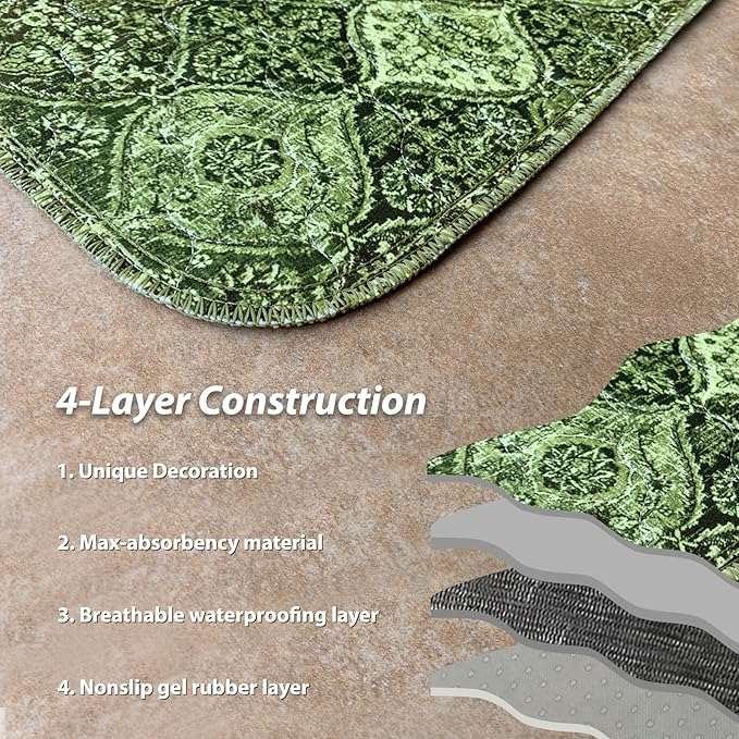 nunubaby 4PACK Washable Pee Pads for Dogs, Stylish, Non-Slip and Leak-Proof Pee Pads. Reusable Potty Pads for Dogs for Crates and Floors.(Green/Multi, 18" x24")