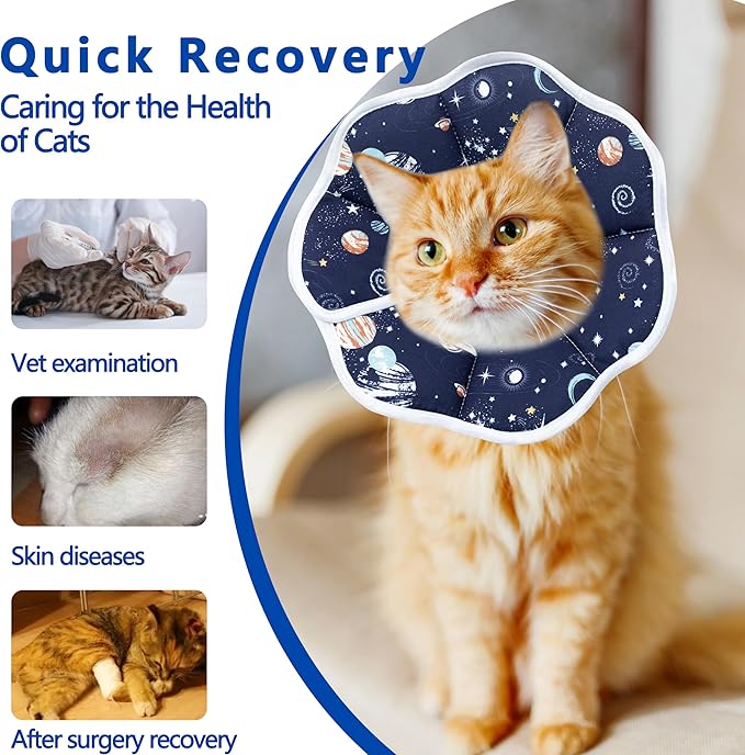 Soft Adjustable Cat Cone Collar, Comfortable Cat Recovery Collar Suitable for Various Types of Cats,Elizabethan Neck Protective Collar for Cats After Surgery (Dark Blue, X-Small)