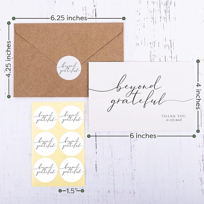 120 Heavyweight Blank Thank You Cards with Envelopes Beyond Grateful Thank You Cards, Bridal Shower, Engagement, Graduation, Wedding Bulk Pack Card with Envelopes & Stickers (4 x 6 Inches) (120 Pack)