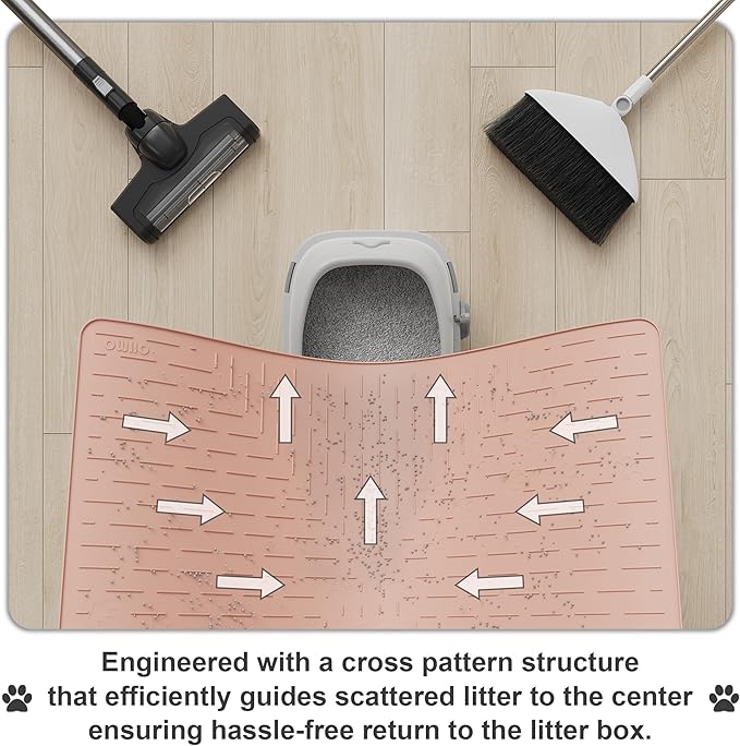 OHMO Cat Litter Mat XXL Trapping Mat Premium Silicone Rubber 37.5x25.2 Coral, Waterproof and BPA Free Kitty Litter Box Mat, Easy to Clean and Keeps The Floor Tidy