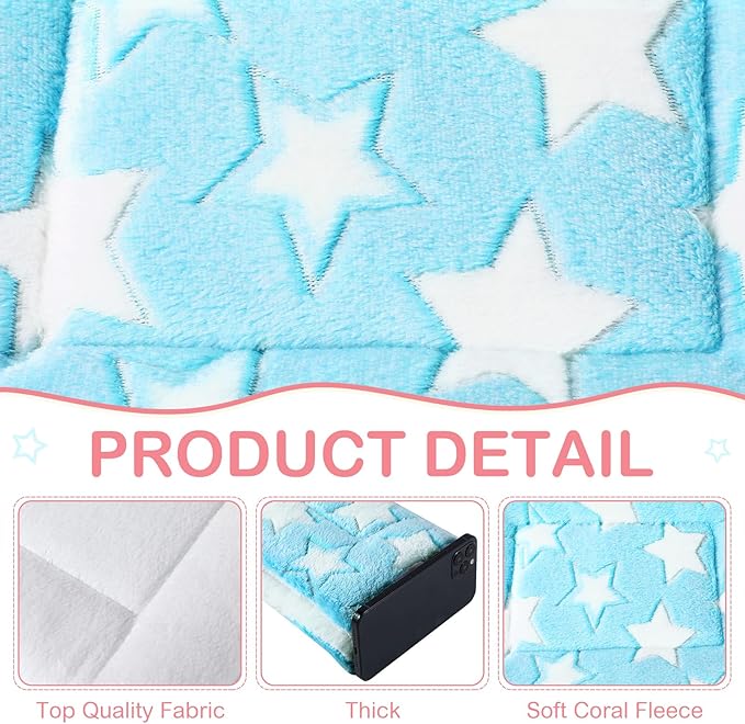 Haull 4 Pcs Waterproof Guinea Pig Bedding Winter Guinea Pig Bed Plush Cage Liners Soft Dog Cat Mat Reversible Winter Cozy Animal Pee Pad Hamster Bed Mat for Bunny(Cute Star,13 x 18.5 Inch)