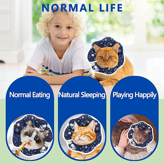 Soft Adjustable Cat Cone Collar, Comfortable Cat Recovery Collar Suitable for Various Types of Cats,Elizabethan Neck Protective Collar for Cats After Surgery (Dark Blue, X-Small)