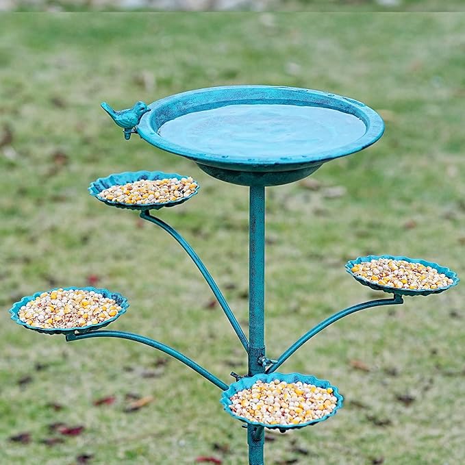 35 "H Cast Iron Base Bird Bath for Outside, Metal Bird Feeding Bowl Tray, Metal Bird Bath Garden Patio Decor(Green)
