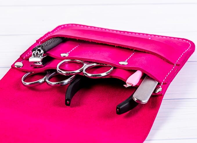 Leather Manicure Set Case Grooming Kit Organizer (Burgundy)