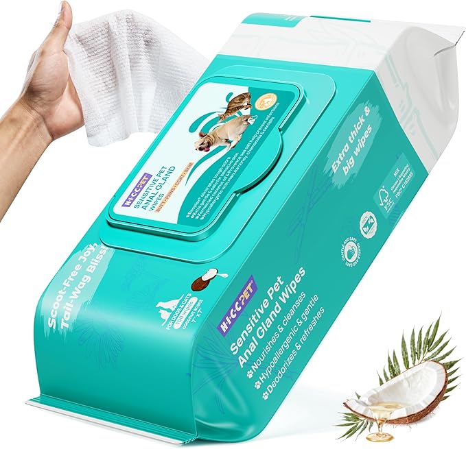 HICC PET Wipes for Dogs & Cats, Vet Recommended Cleaning Deodorizing & Soothing Allergy Infections Anal Gland Wipes, Hypoallergenic Hydrating & Nourish Fur Dog Grooming Wipes for Paw, Butt, Body