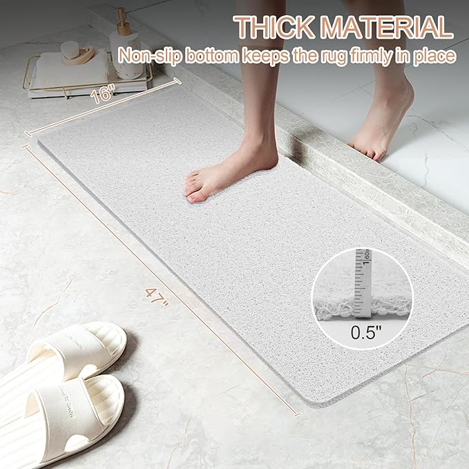 Joyhalo Bathtub Mat Non Slip, Bath Mat for Tub, Shower Mats for Inside Shower, 47x16 Inch, PVC Loofah Bathroom Mats for Wet Areas, Quick Drying, Grey
