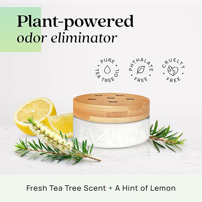Azuna Air Freshener & Odor Eliminator for Strong Odor | 4 Room Kit Includes (4) 8 oz. Empty Luxe Glass Jars & 24oz Gel | Refill with Tea Tree Essential Oil | Natural Scent | Last 60-90 Days