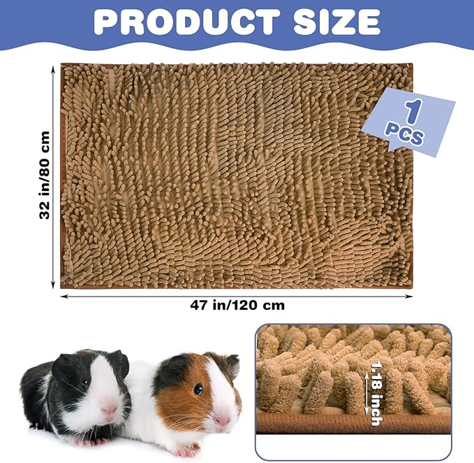 PINVNBY Guinea Pig Cage Liner Washable Guinea Pig Fleece Cage Liners Reusable & Non-Slip Guinea Pig Pee Pads Small Animal Cage Accessories for Bunny Rabbit Hamster Rat Ferret (Brown, 47" x 31")