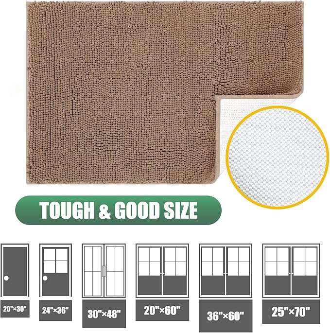 IM HOME Chenille Absorbent Outdoor Doormat 72" x 48", Washable Muddy Door Mats for Dog Non Slip Indoor Doormats Dog Mat for Muddy Paw Front Inside Doormats for Entryway Camel