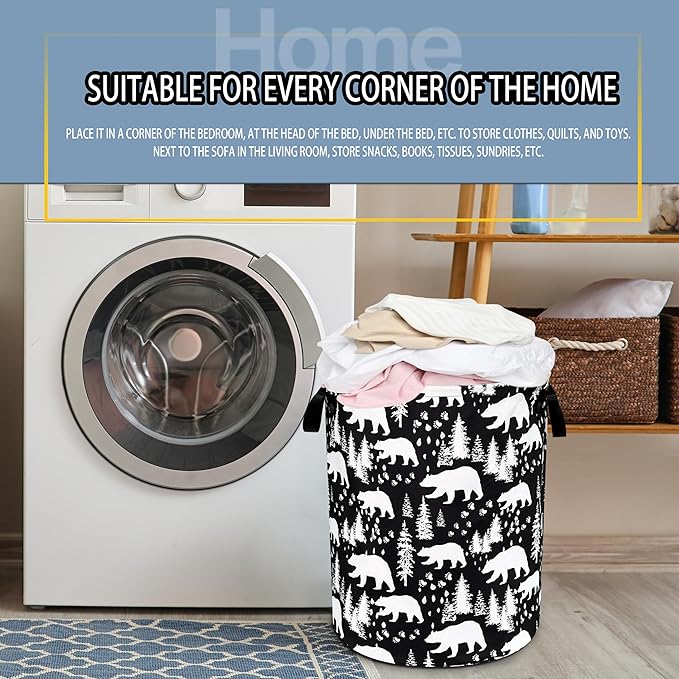 Bear Laundry Basket Forest Bear Paw Foldable Oxford Cloth Funny Tote Bag Laundry Hamper Clothes Storage Bucket Toy Organizer For Bathroom/Laundry Storage/Bedroom 18.9x16.5 Inch