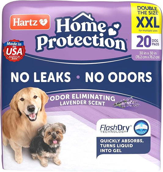 Hartz Home Protection Lavender Scented Dog Pads, XXL 20 count, Super Absorbent & Won't Leak, Odor Eliminating