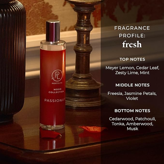 PartyLite Passionate Scented Room Spray, 100mL, with Notes of Meyer Lemon, Freesia & Cedarwood, Part of the Mood Collection, Luxurious & Romantic, Perfect for Gifting