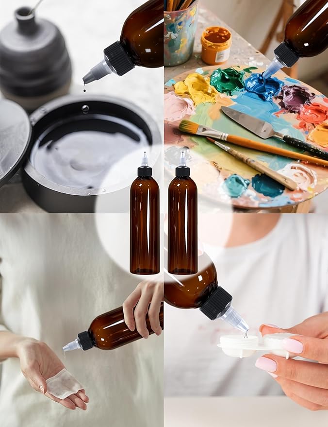 2 Pcs 8oz Amber Plastic Squeeze Bottles with Twist Top Cap, 250ml Clear Dispensing Bottles, Empty Squirt Bottle for Liquids, Sauces, Arts, Crafts, Travel