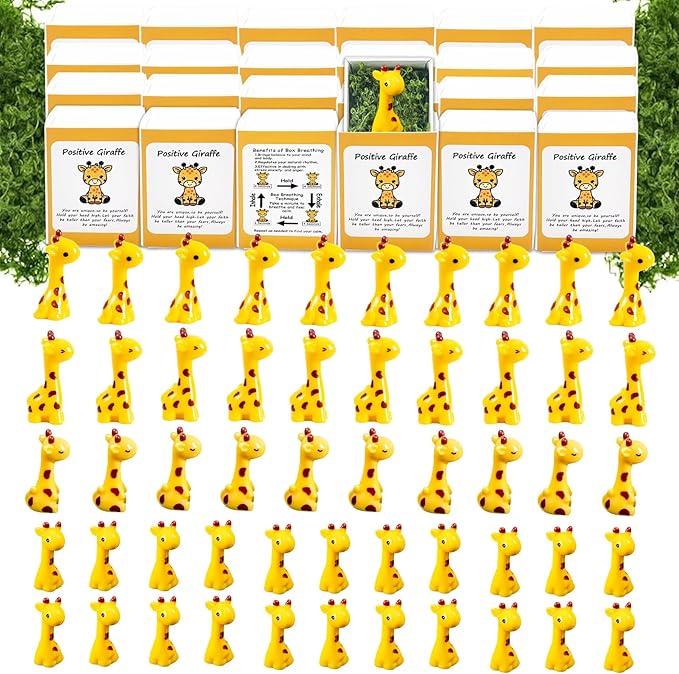 10 Set Positive Giraffe Gifts Bulk Employee Appreciation Gifts Box Breathing Gift Bulk for Coworker Team Back to Desk Pets Thank You Teacher Giraffe Ornaments with Cheer up Card Box