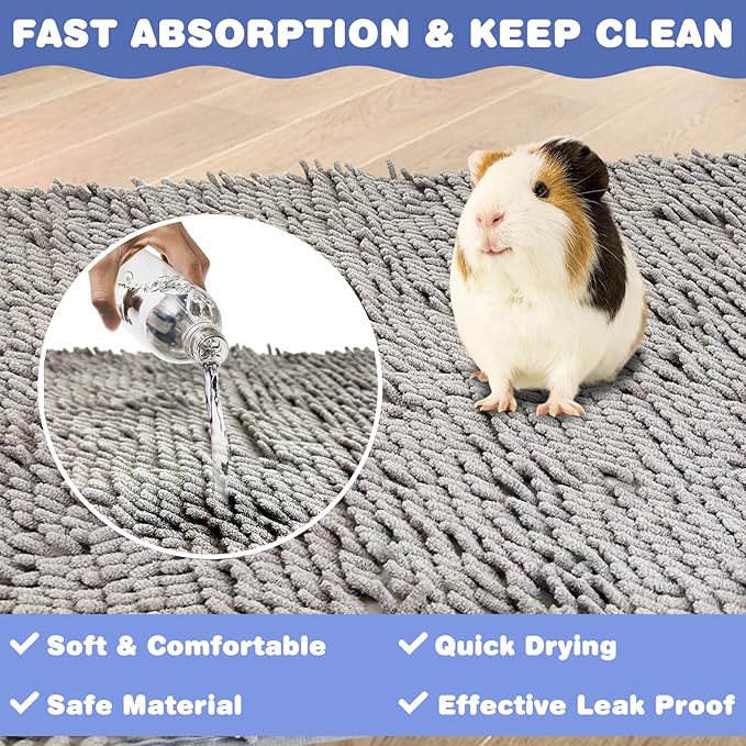 PINVNBY Guinea Pig Cage Liner Washable Fleece Pee Pads Reusable & Non-Slip Guinea Pig Bedding Rabbit Training Mat Small Animal Cage Accessories for Bunny Hamster Rat Ferret (Gray, 55" x 28")