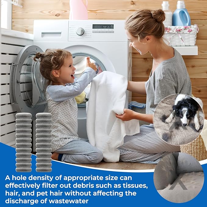 24 PCS Lint Traps, Stainless Steel Lint Catcher for Washing Machine, Pet Hair Remover for Laundry, Upgrade Traps Laundry Mesh Washer Hose Filter with 24 PCS Cable Ties
