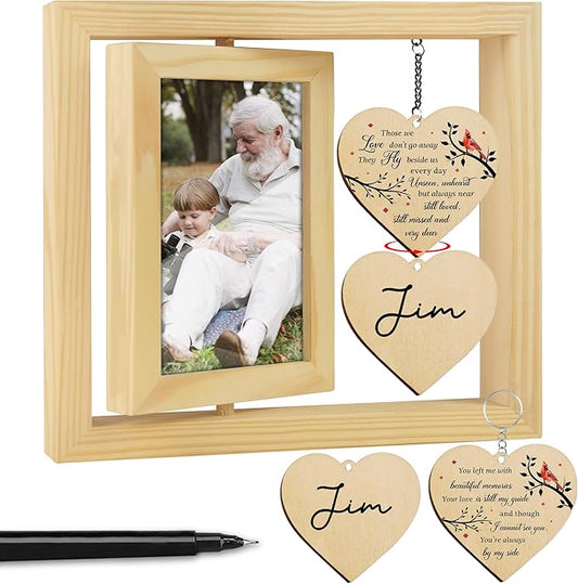 4x6 Rotating Picture Frame Memorial Wooden Gift You Left Me Beautiful Keychain Loss of Loved One Nanny Papi Daddy Sister in Heaven Double-Sided Photo Funeral Sympathy Ceremonies Table Decor HR3-N